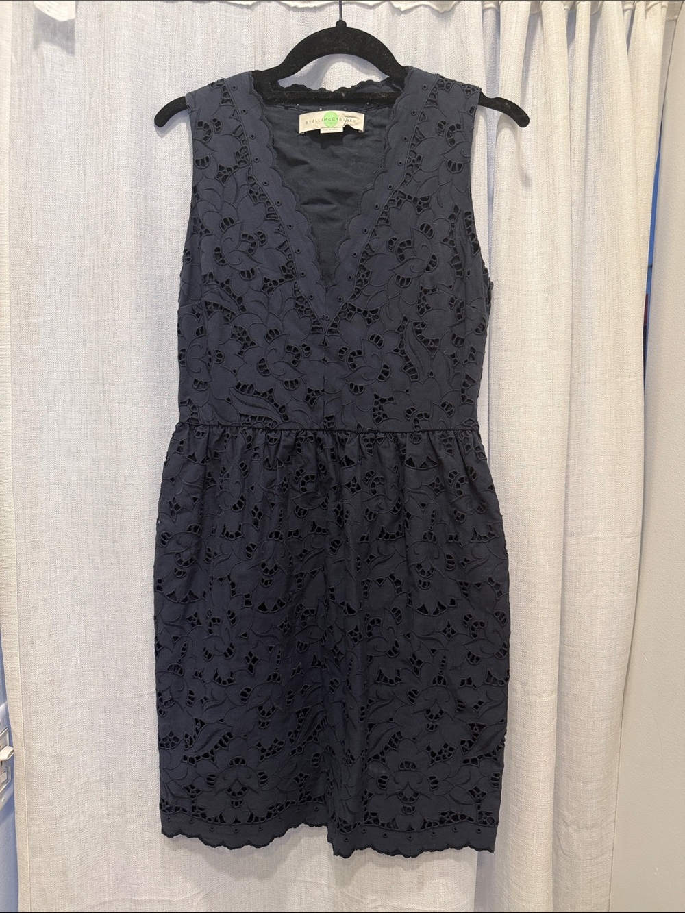 Stella McCartney Eyelet V-Neck Sleeveless Dress - Navy